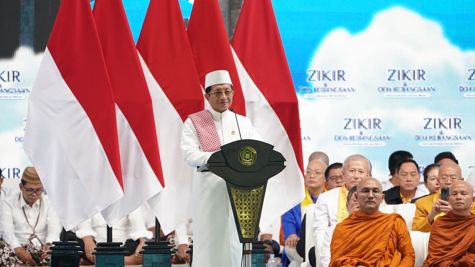 Menag Nasaruddin Umar saat Memberikan Sambutan pada Zikir dan Doa Kebangsaan HUT ke-81 RI
