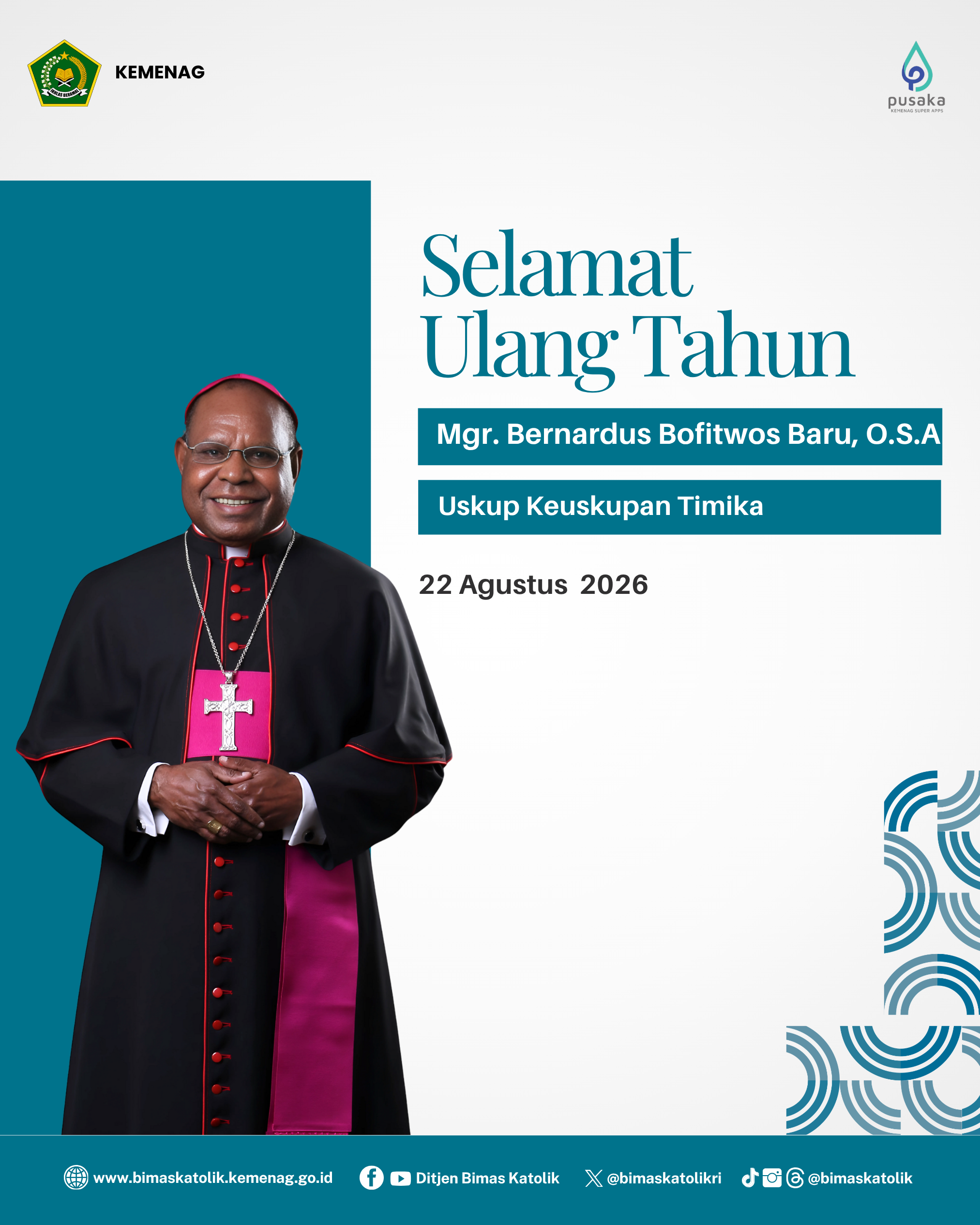 Selamat Ulang Tahun Mgr. Bernardus Bofitwos Baru, O.S.A
