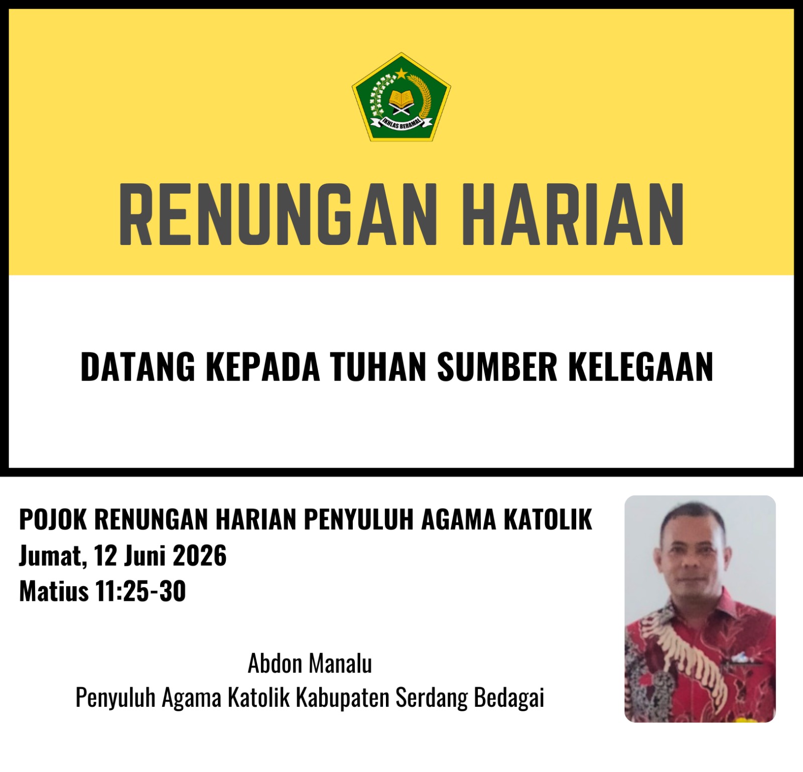Pojok Renungan Harian Penyuluh Agama Katolik